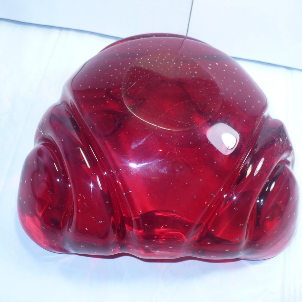 MURANO  Bowl Controlled Bubble Red Art Glass - Picture 4 of 6